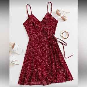 SHEIN Red & White Wrap Polka Dot Dress